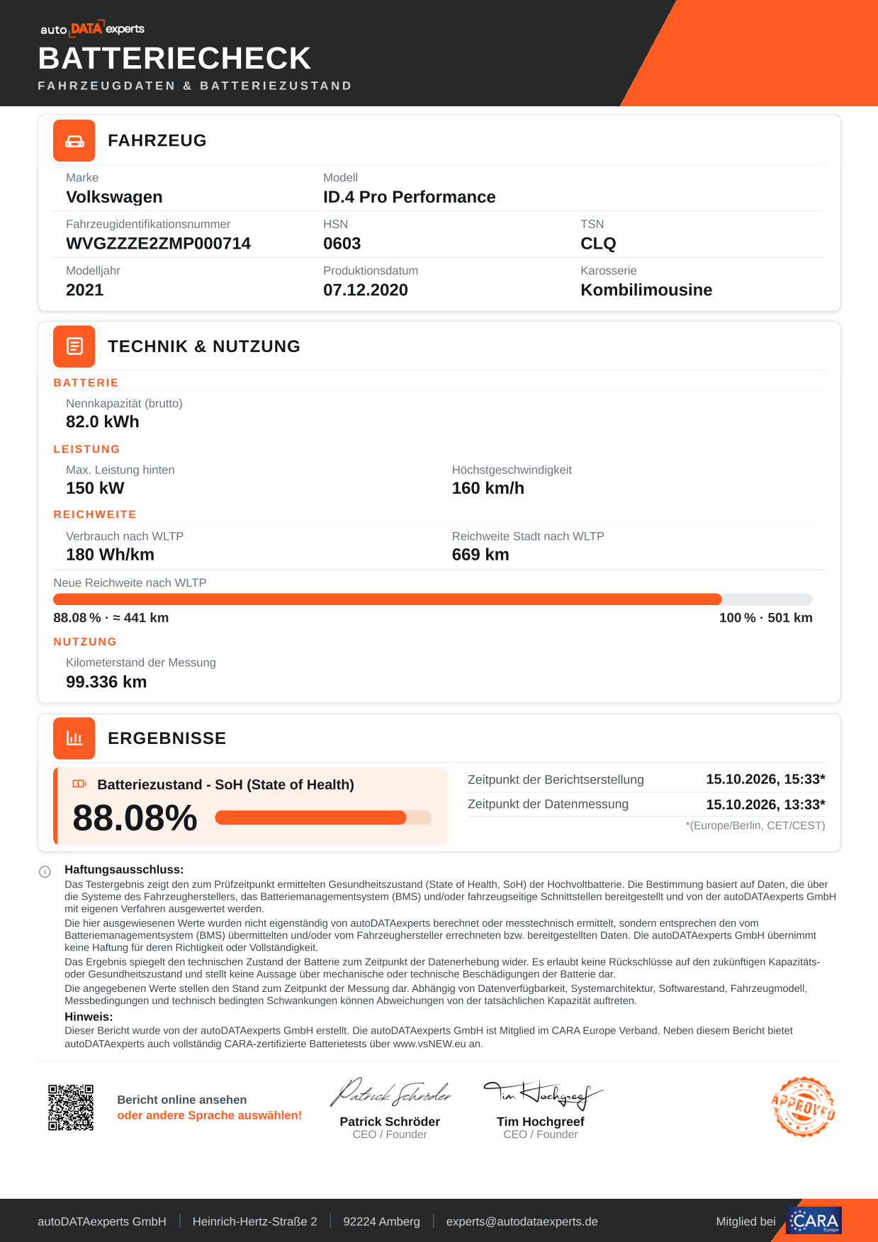 SOH report VW ID.4 Pro Performance 1st